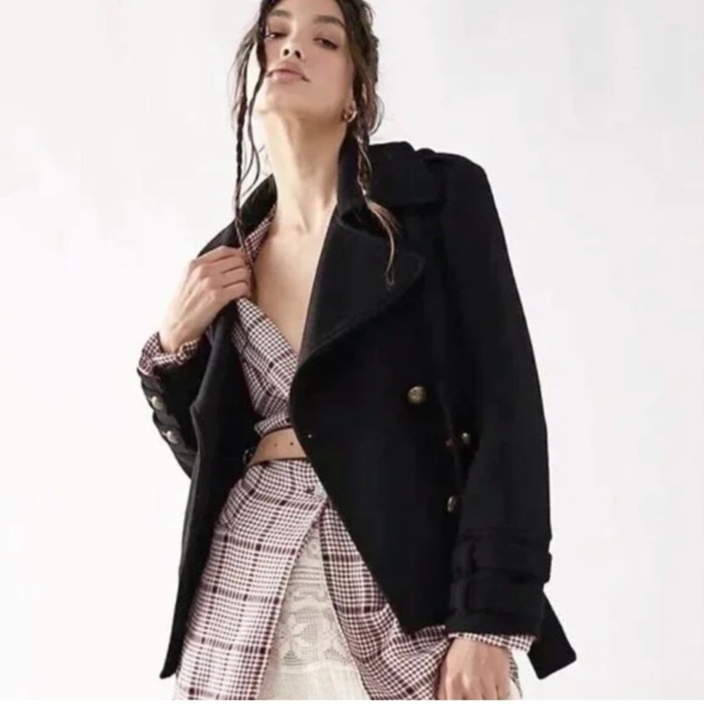 Free People Cecelia Peacoat Military Wool Jacket in Black size Large
